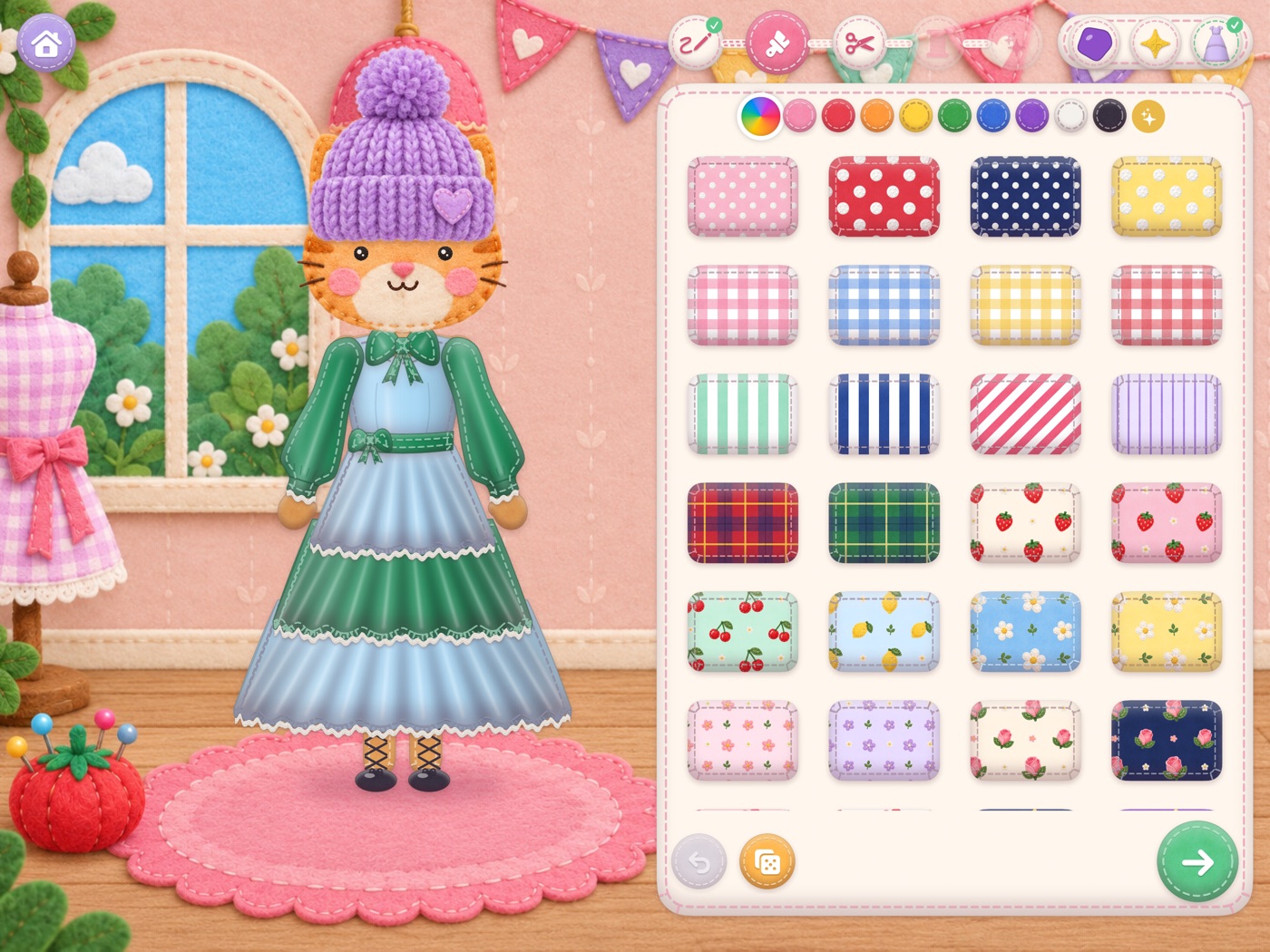 Choosing fabric for a dress in the sewing studio